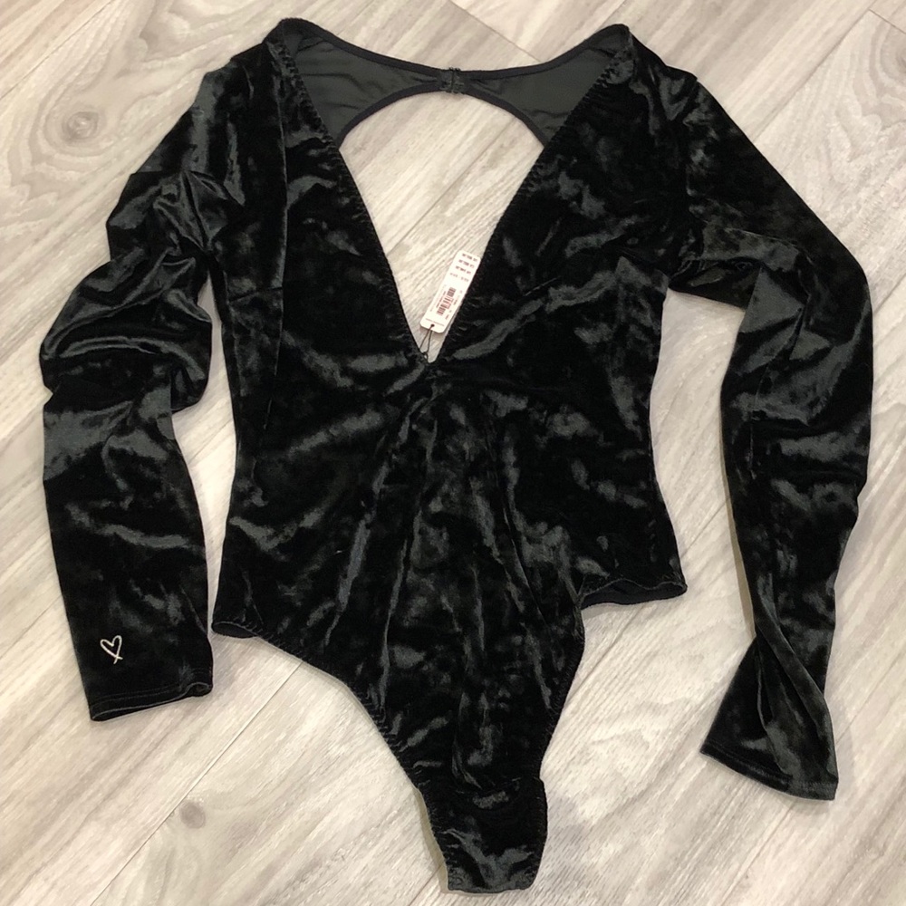 NWT Victorias Secret Black Suede V Neck Bodysuit